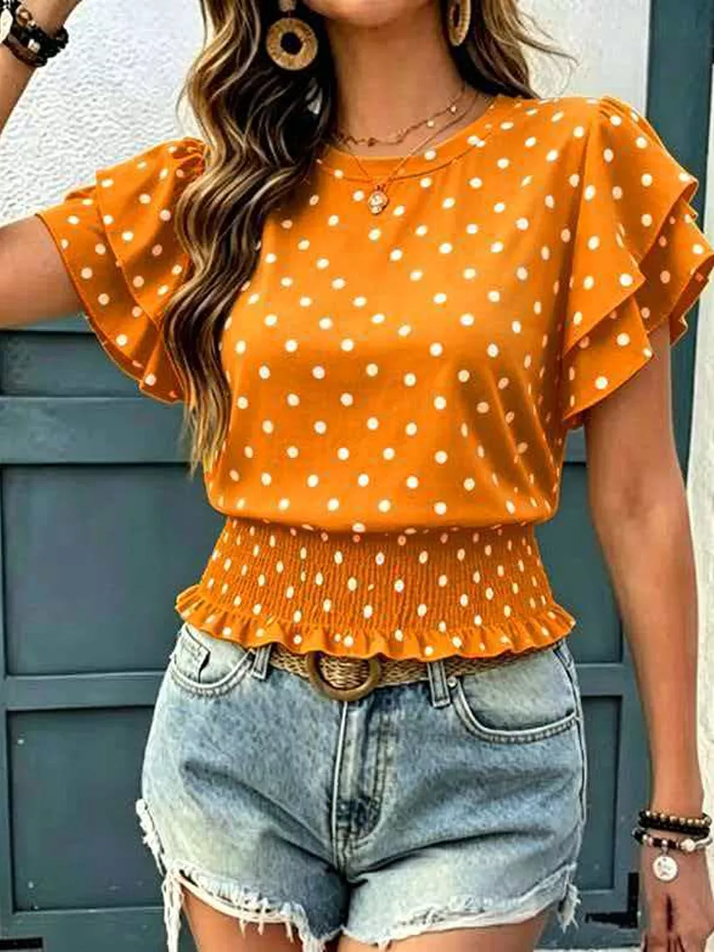 Polka Dot Ruffle Sleeve Blouse, image 7