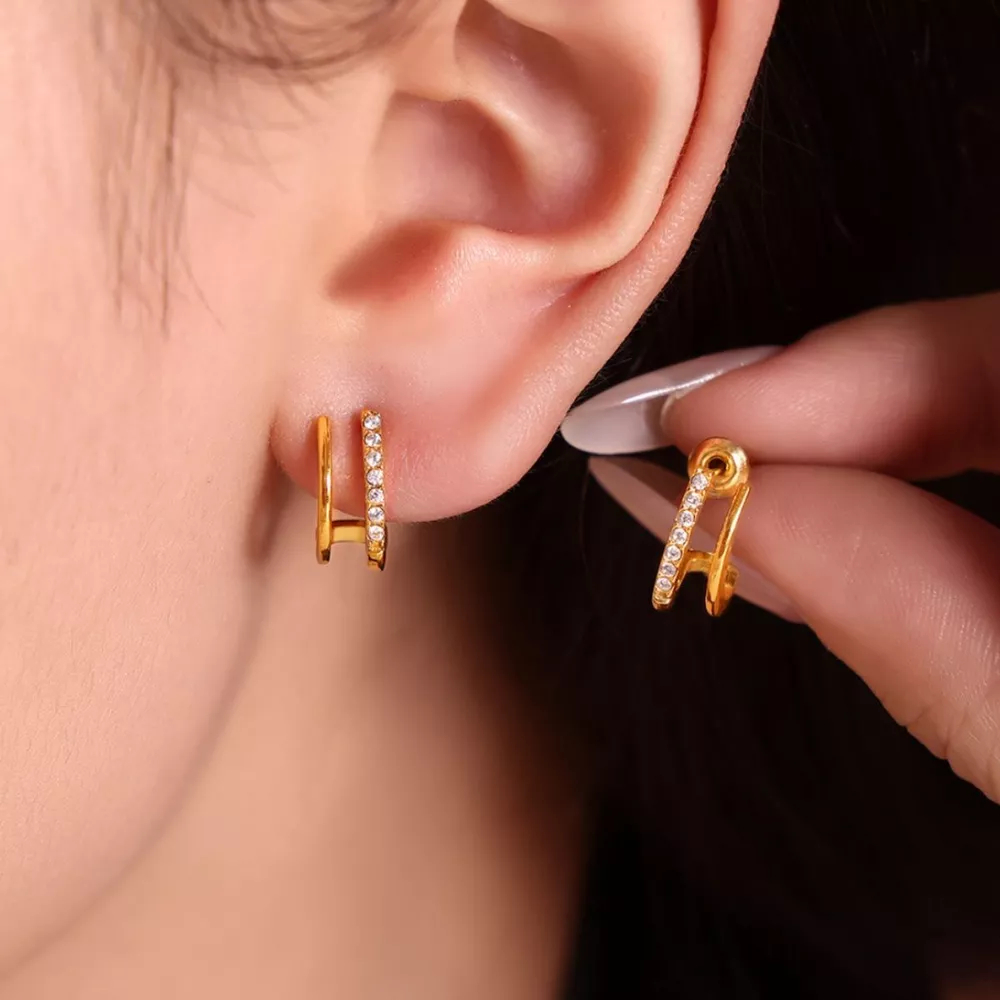 18K Gold-Plated Titanium Steel Rhinestone Earrings