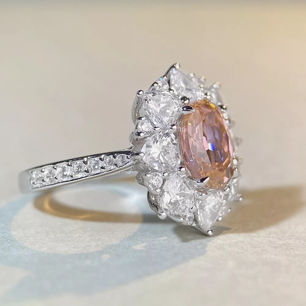 925 Sterling Silver Zircon Flower Ring, image 2