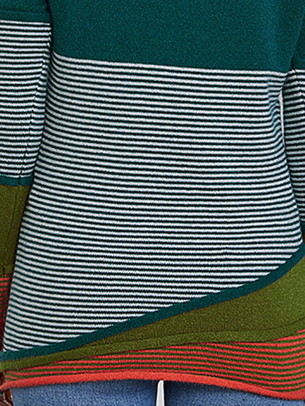 Striped Contrast Notched Long Sleeve Sweater, image 4