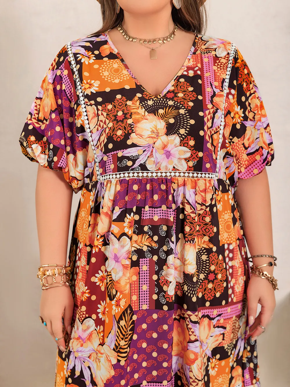 Plus Size Printed V-Neck Half Sleeve Maxi Dress, image 7
