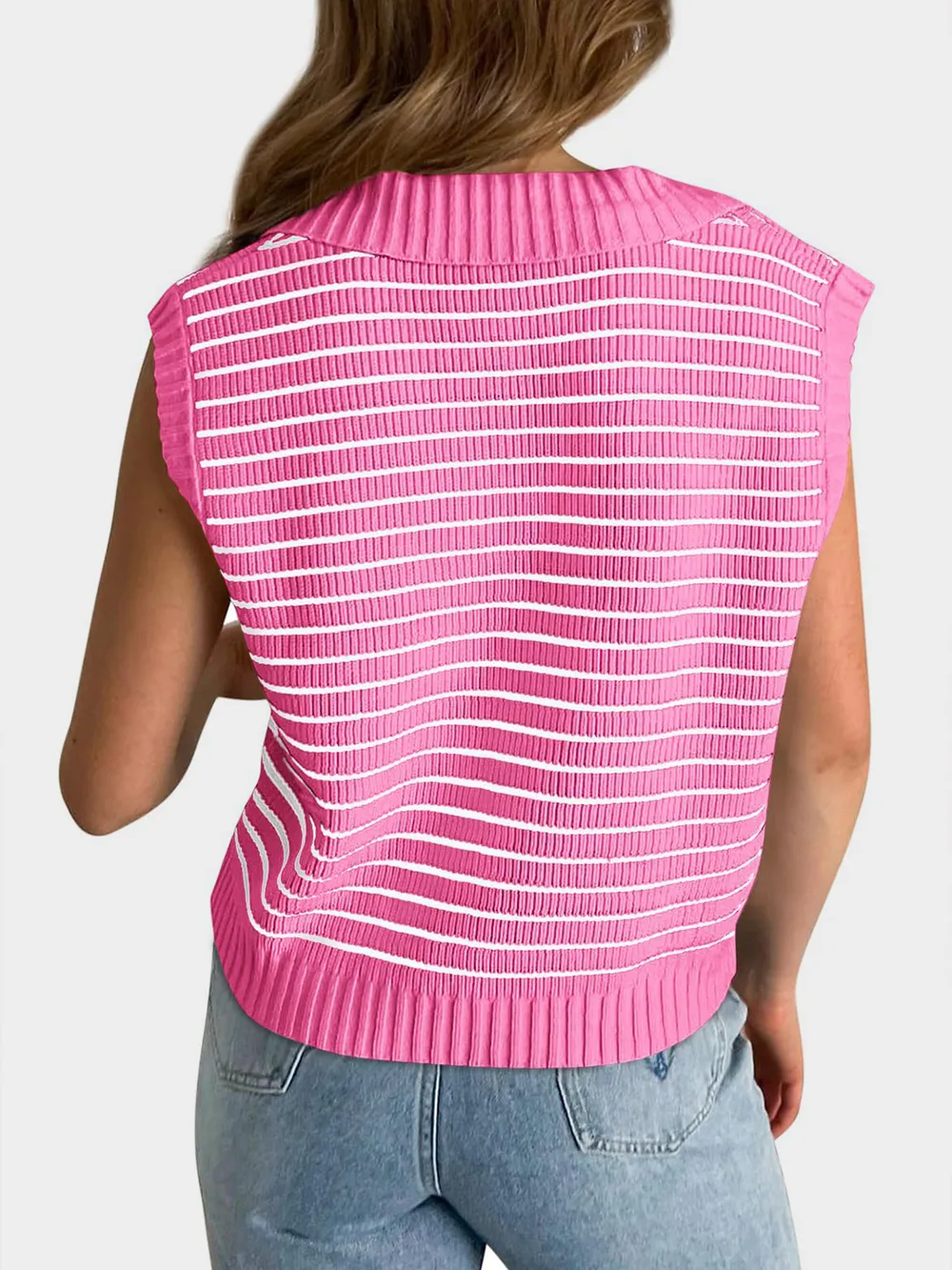 Collared Neck Striped Sweater Vest, image 13