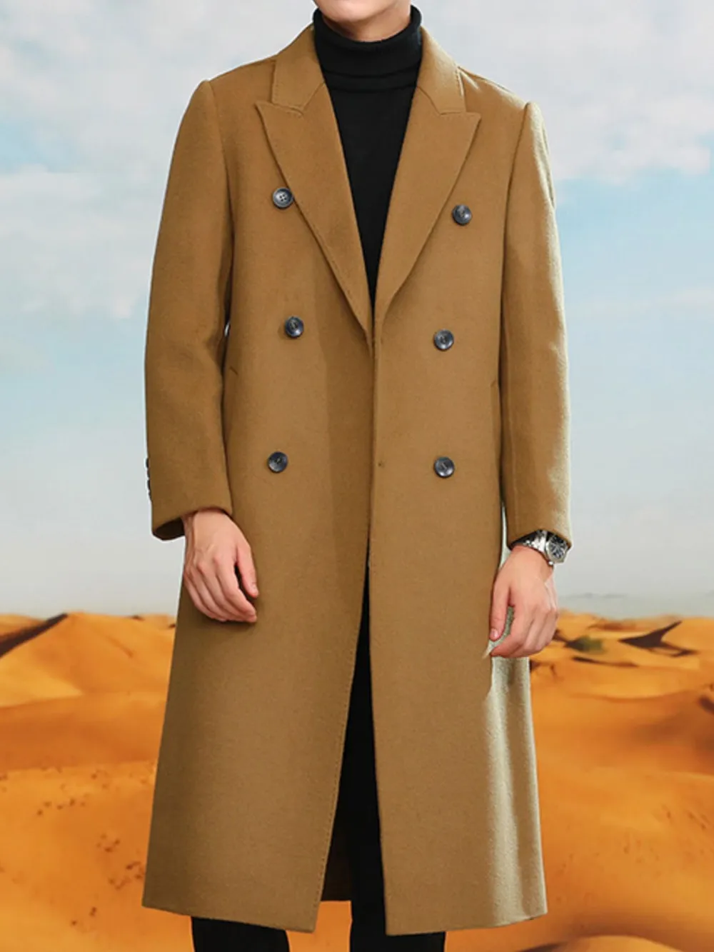 Men's Plus Size Double-Breasted Longline Coat, image 8