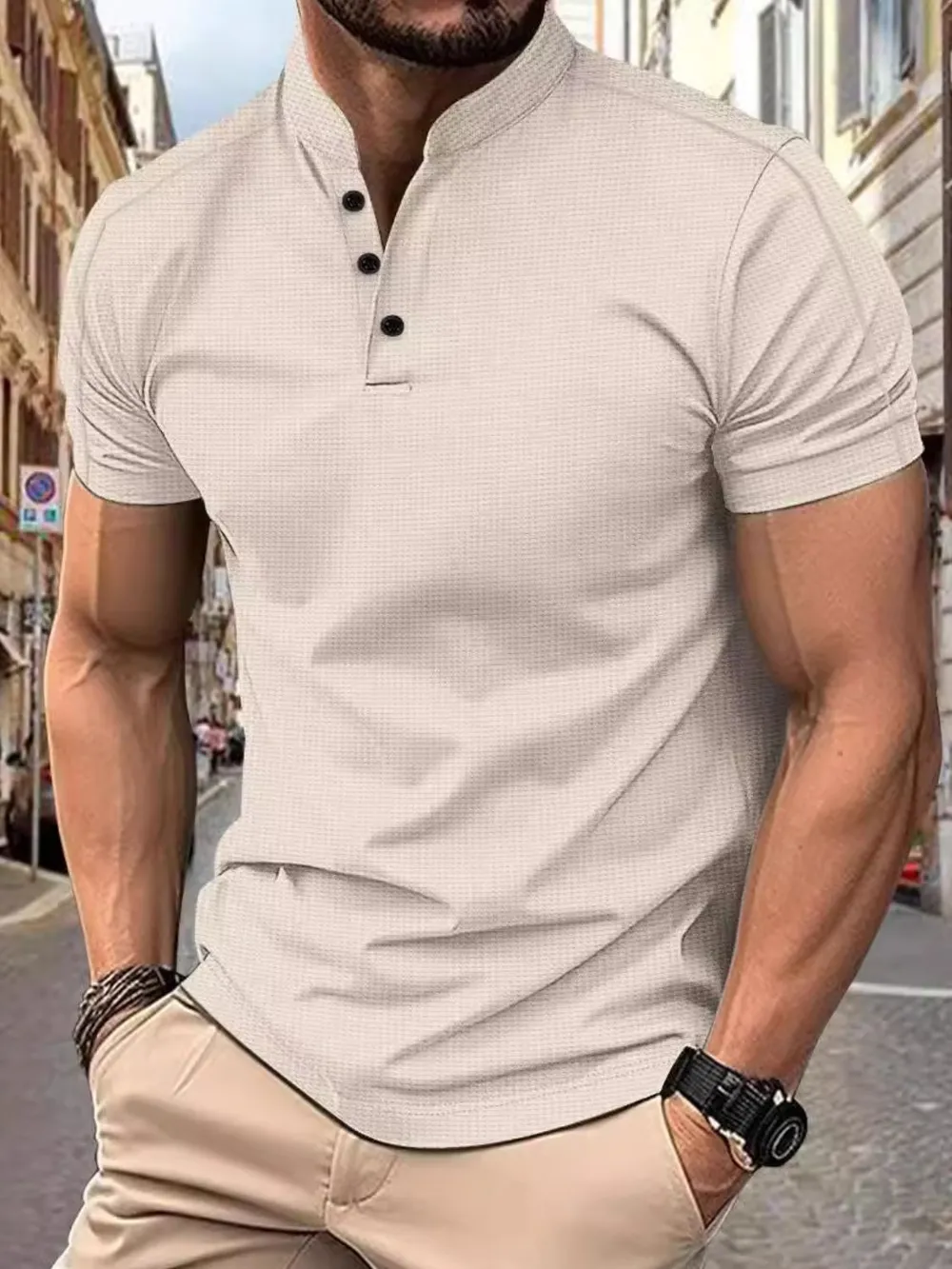 Men's Full Size Button Detail Short Sleeve Polo Plus Size, image 2