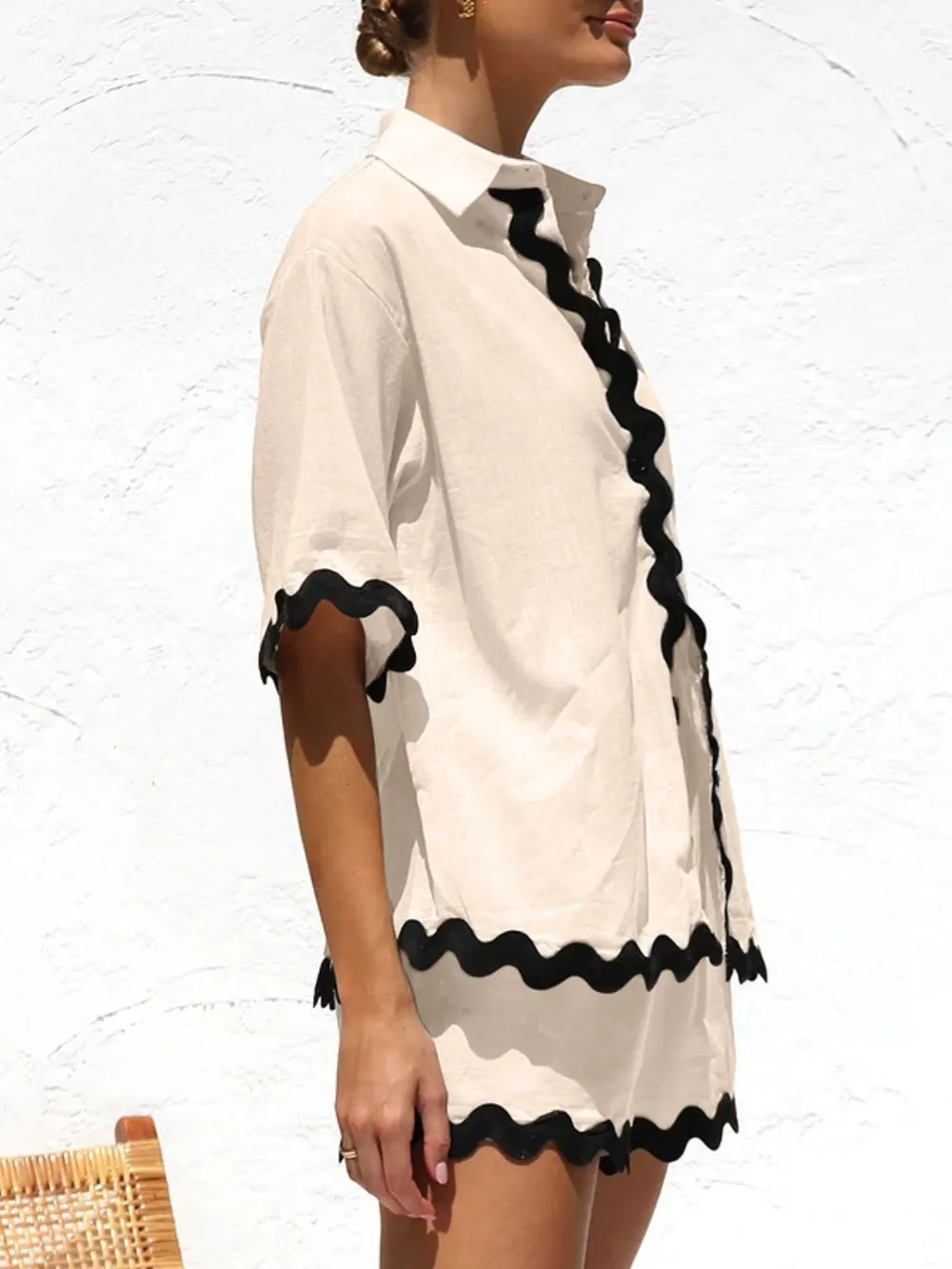 Contrast Trim Half Sleeve Top and Shorts Set, image 3