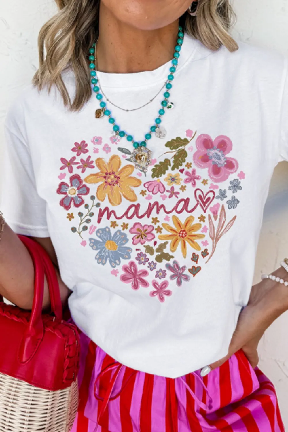 MAMA Flower Heart Cotton Blend Graphic Tee, image 4