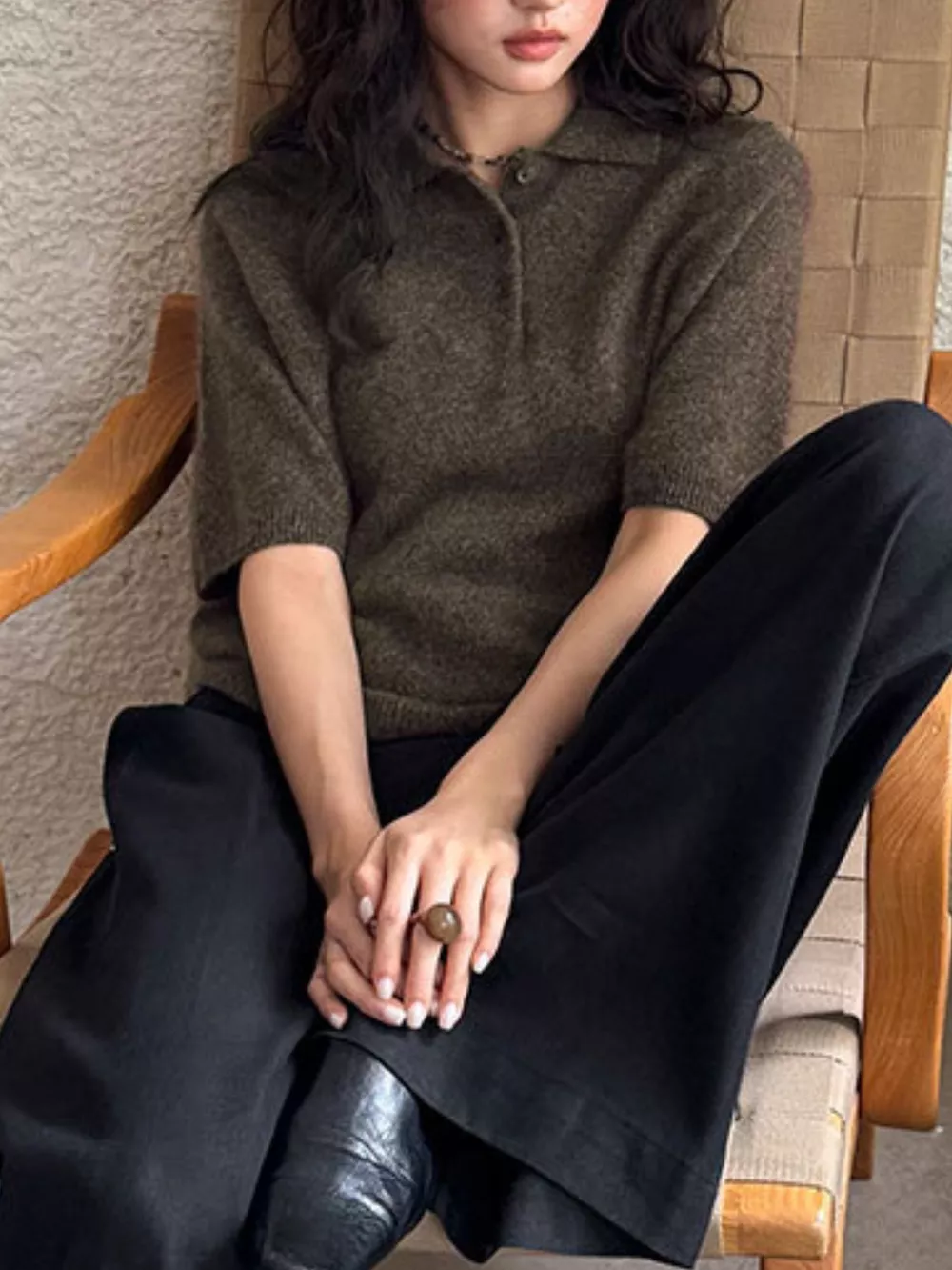 Wool Short-Sleeve knitted Polo Shirt, image 15
