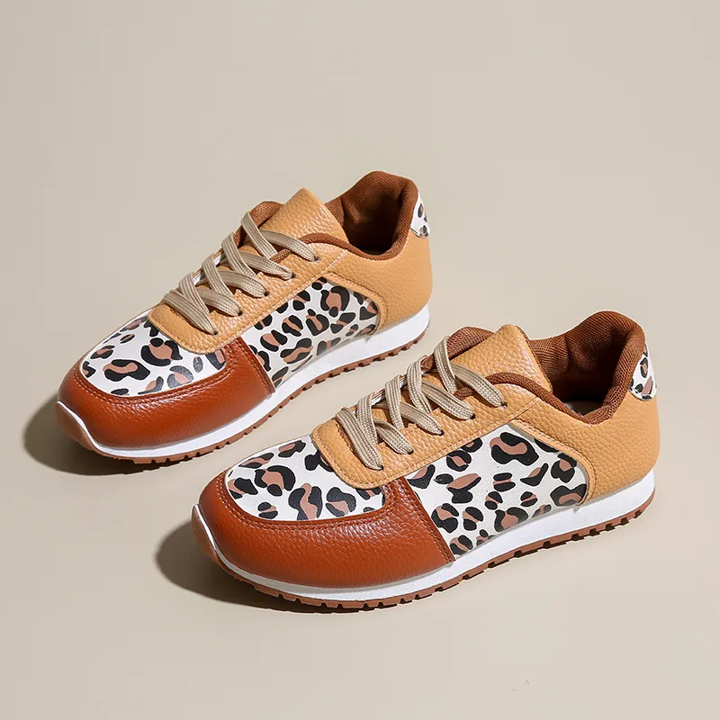 Leopard Round Toe Lace Up Sneakers, image 4