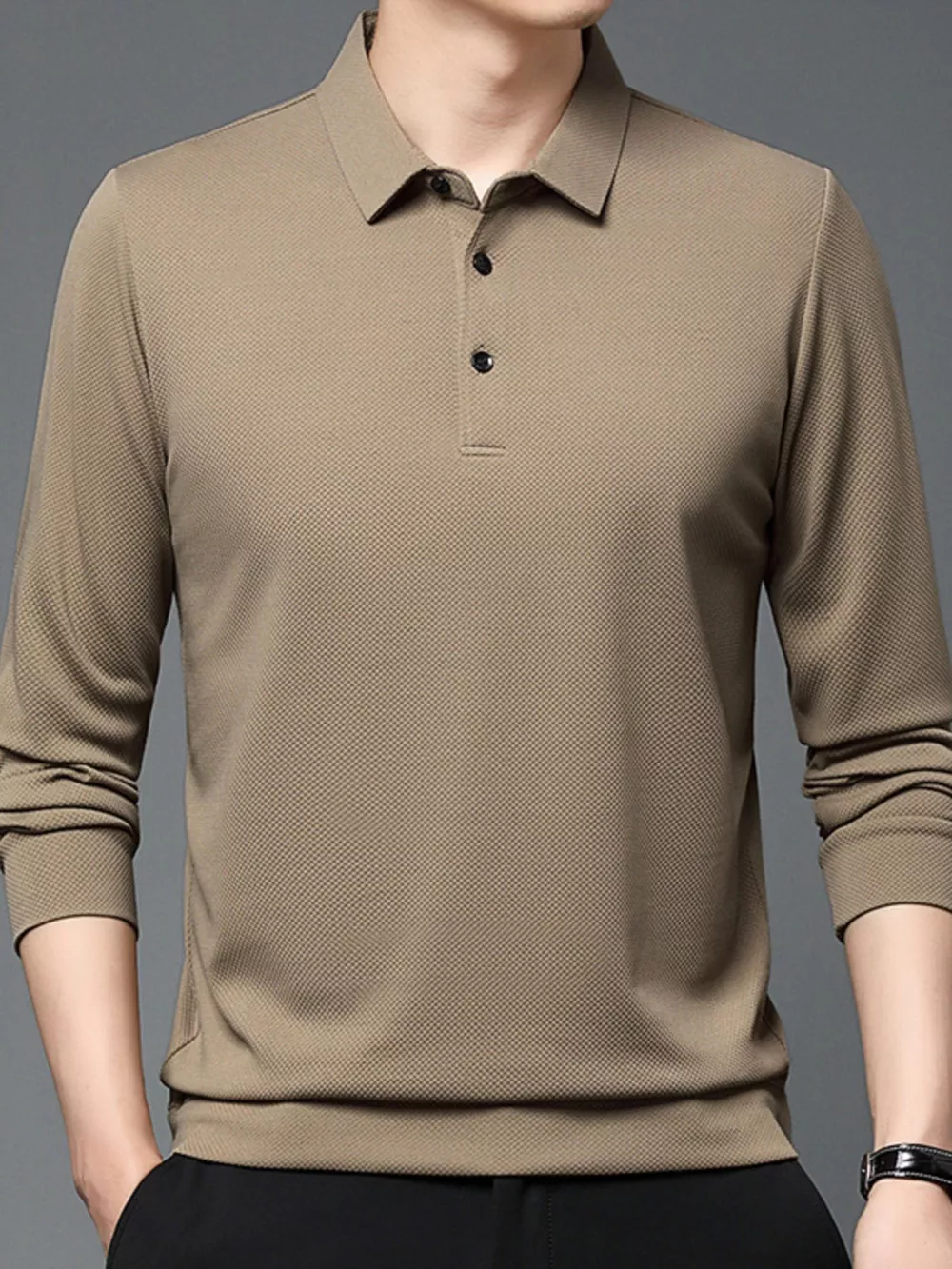 Men's Plus Size Classic Fit Long Sleeve Polo, image 2