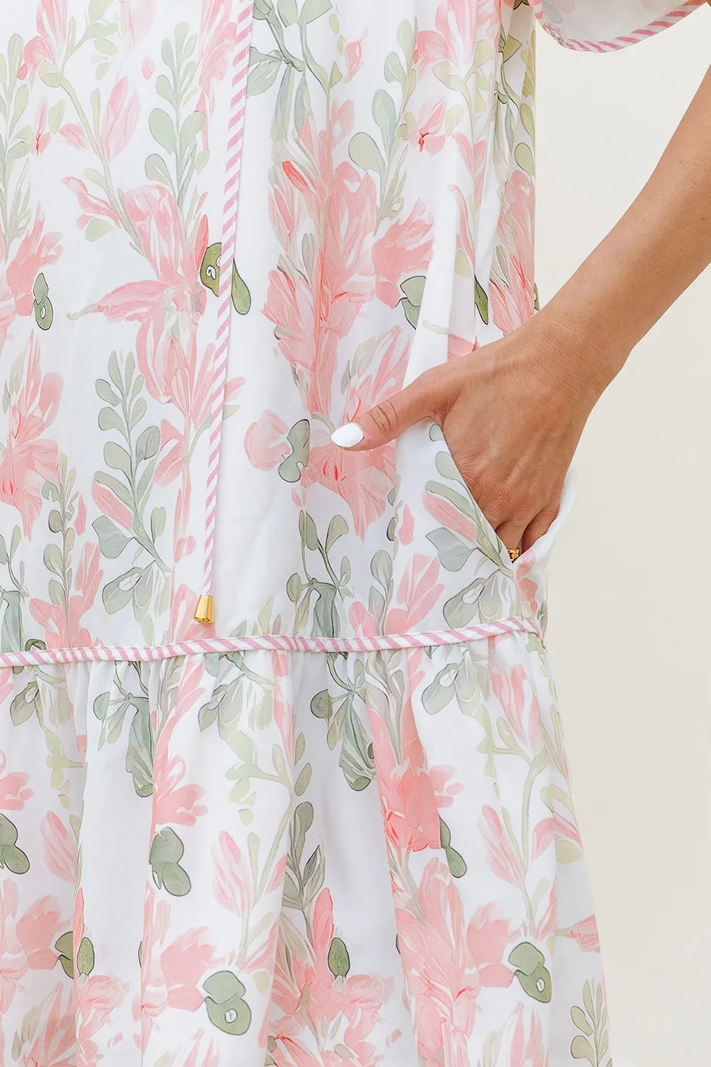 Floral Contrast Edge Layered Short Sleeve Mini Dress, image 19