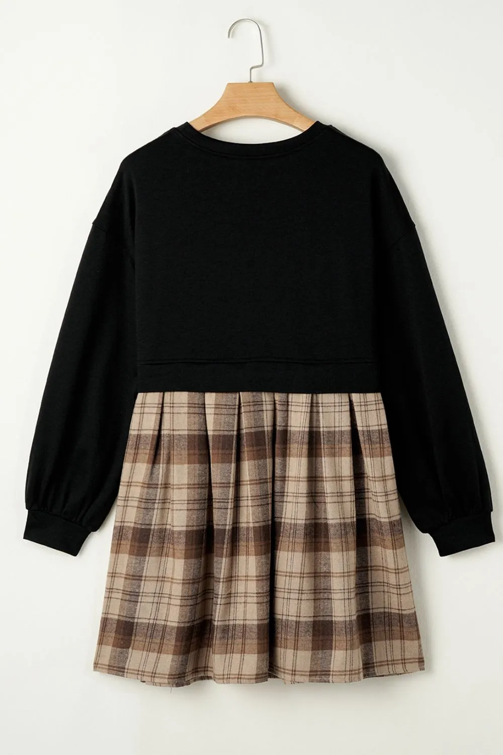 Plaid Round Neck Long Sleeve Mini Dress, image 13