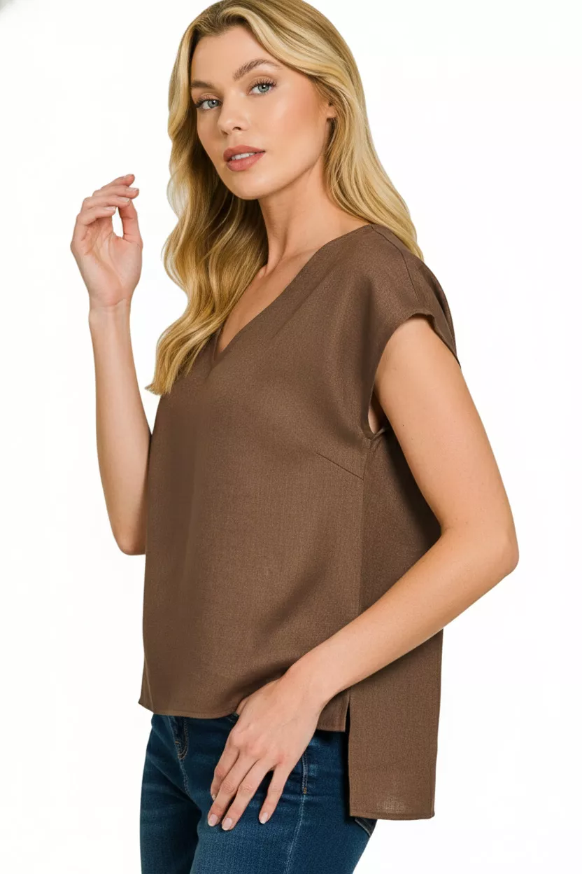 Linen V-Neck Sleeveless Top, image 2