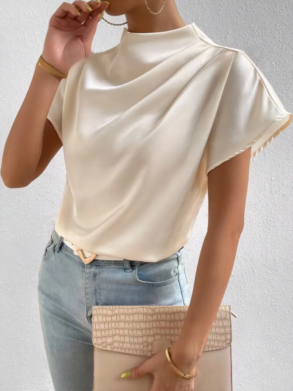 Mock Neck Short Sleeve Blouse, image 3