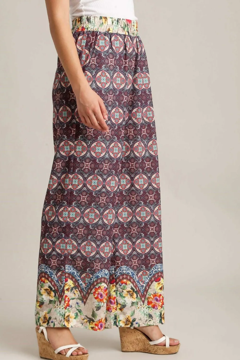 Full Size Mixed Print Elastic Waistband Pants Plus Size, image 3