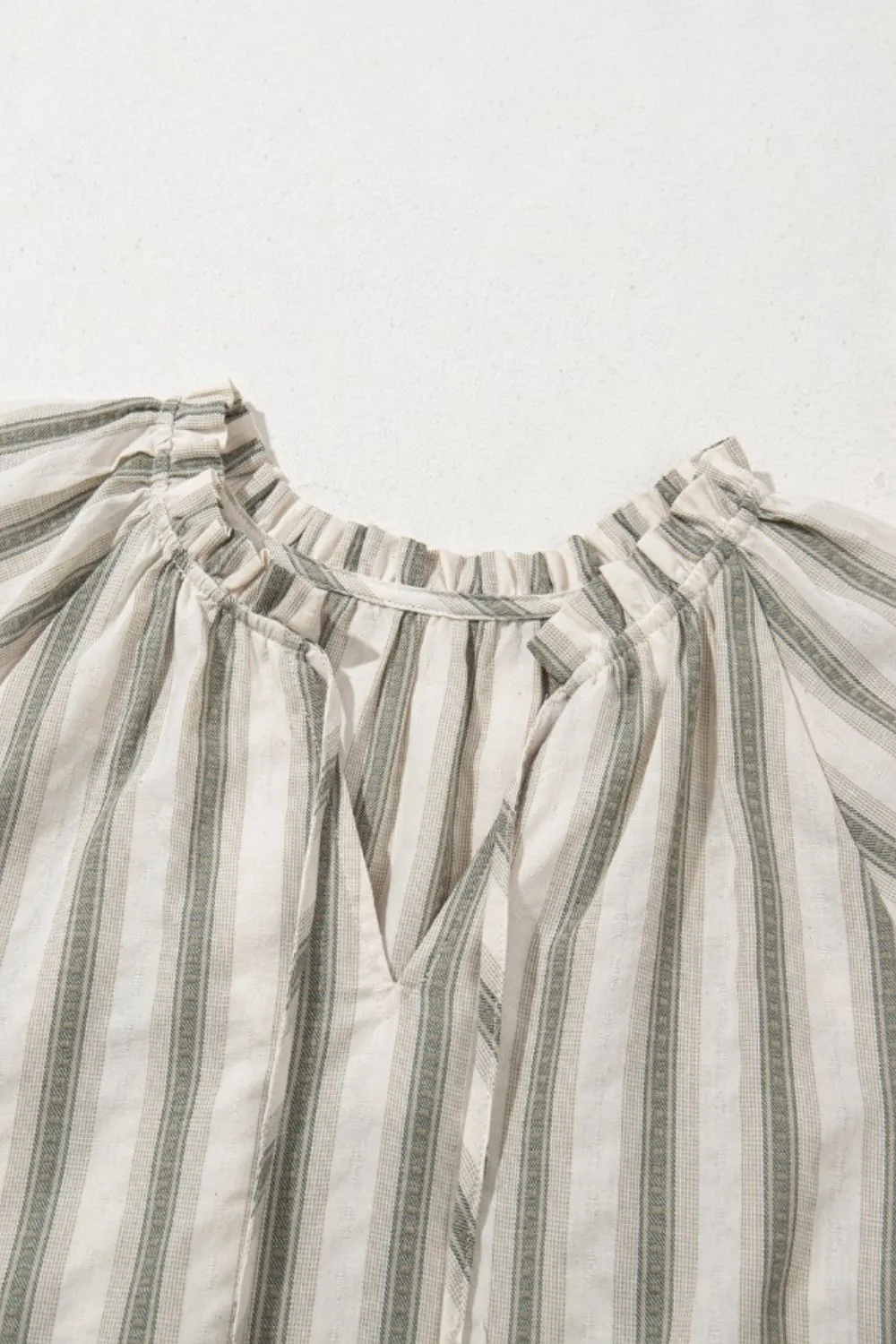 Stripe Frilled Tie Neck Short Sleeve Blouse, image 9