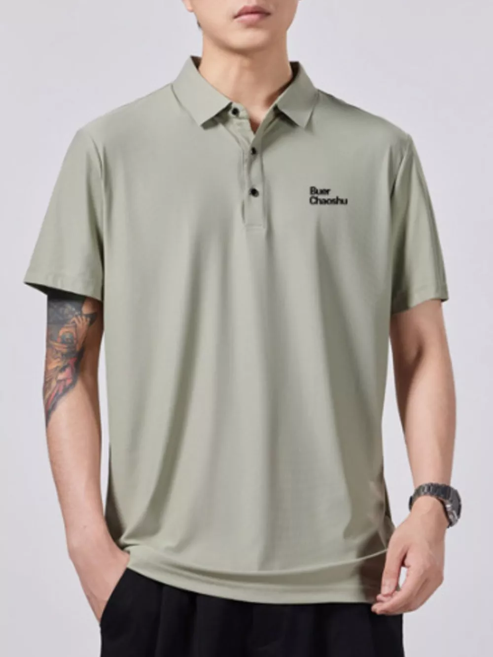 Men's Plus Size Button Detail Short Sleeve Polo, image 5