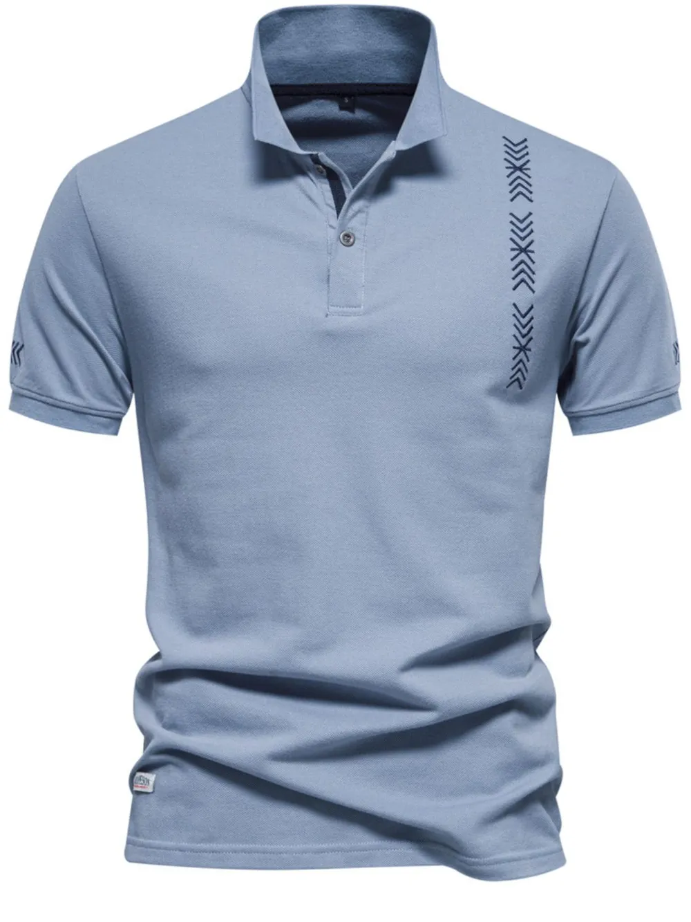Men's Collared Neck Geometric Embroidered Polo, image 2