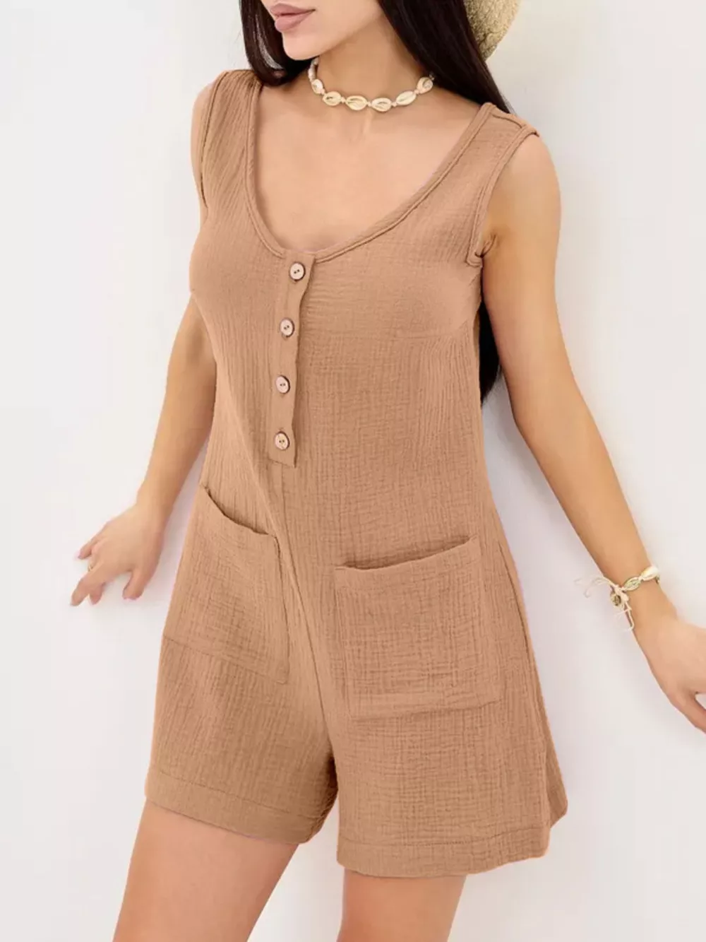 Casual Button-Down Sleeveless Romper, image 20