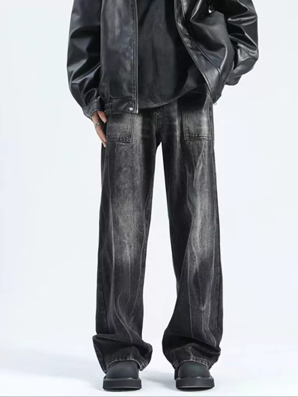 Men's Plus Size Wash Wide Leg Jeans
