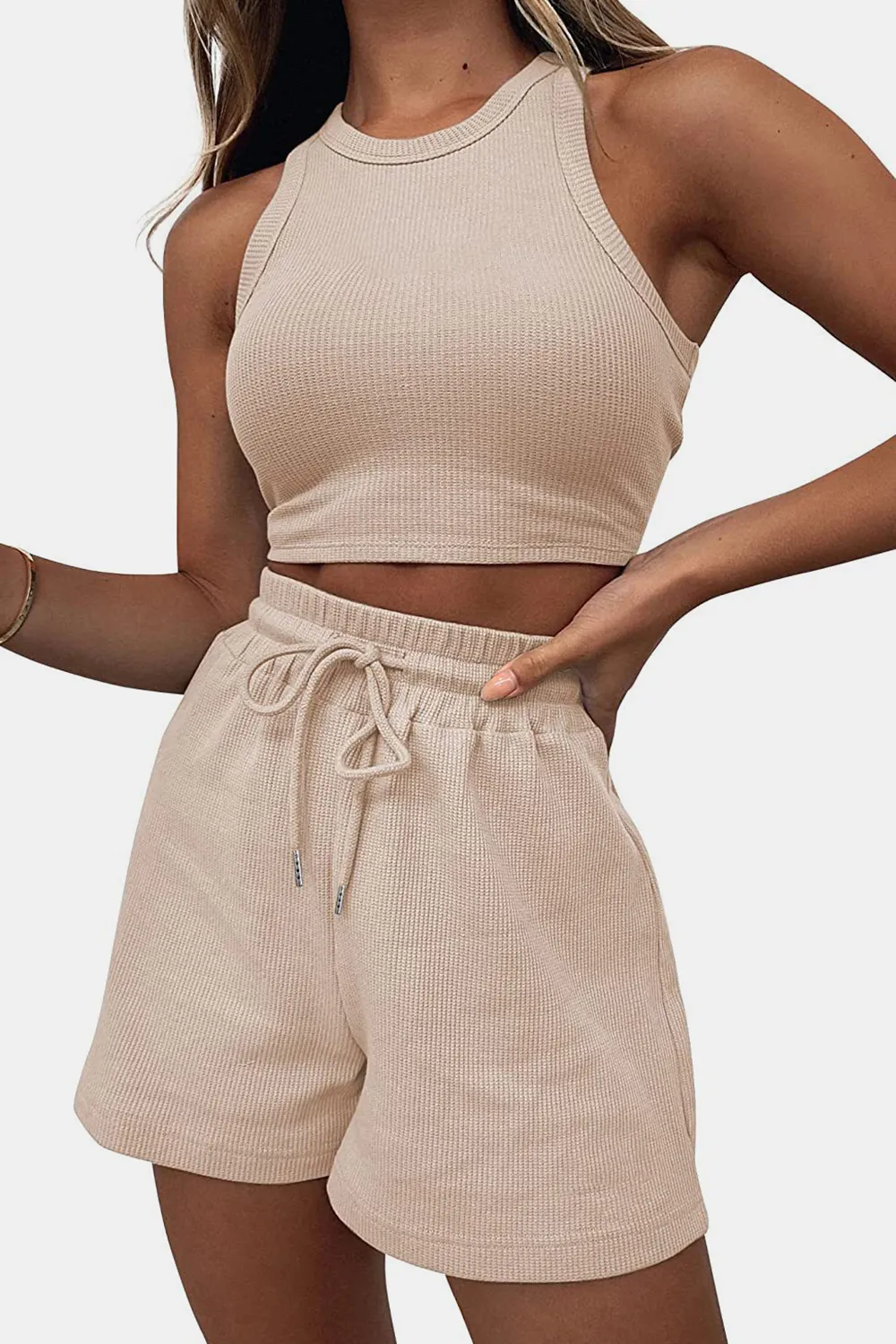 Round Neck Top and Drawstring Shorts Set, image 30