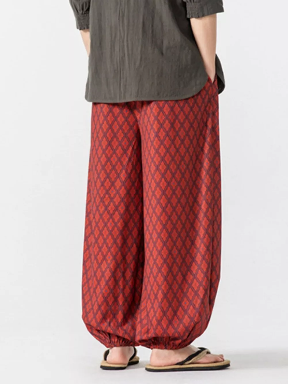 Men's Plus Size Diamond Patterned Harem Pants, image 3