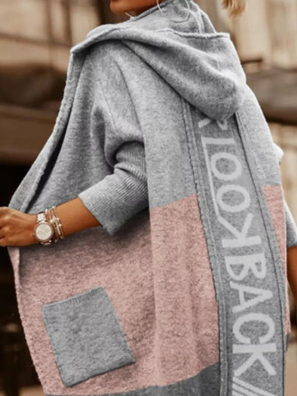 Full Size Hooded Color Block Open Front Cardigan Plus Size, image 2