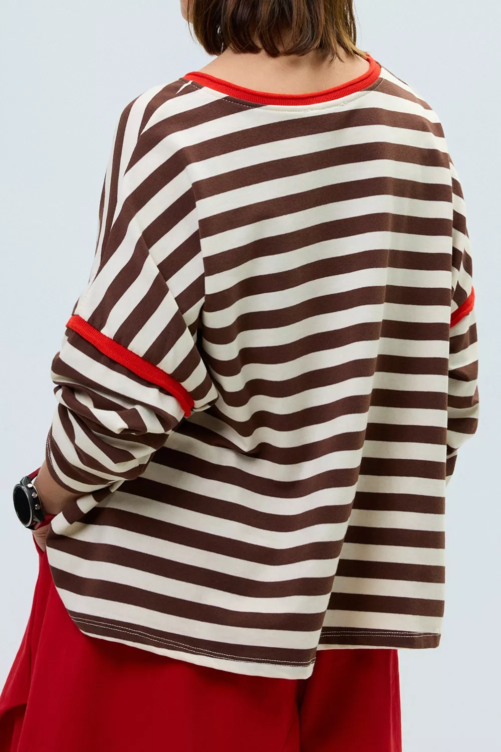 Striped Long-Sleeve Top with Contrast Trim, image 3