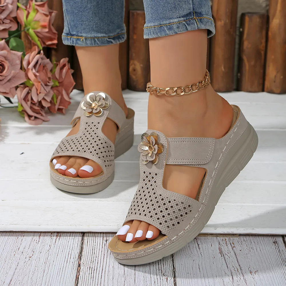 Flower Hollow-Out Wedge Sandals, image 7