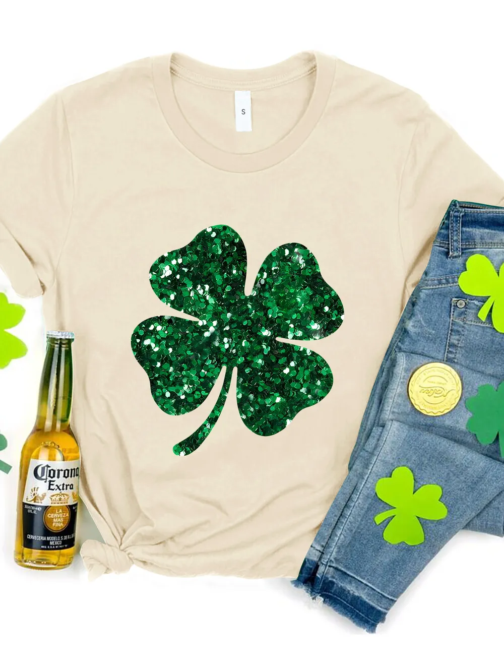 Lucky Clover Round Neck T-Shirt, image 7
