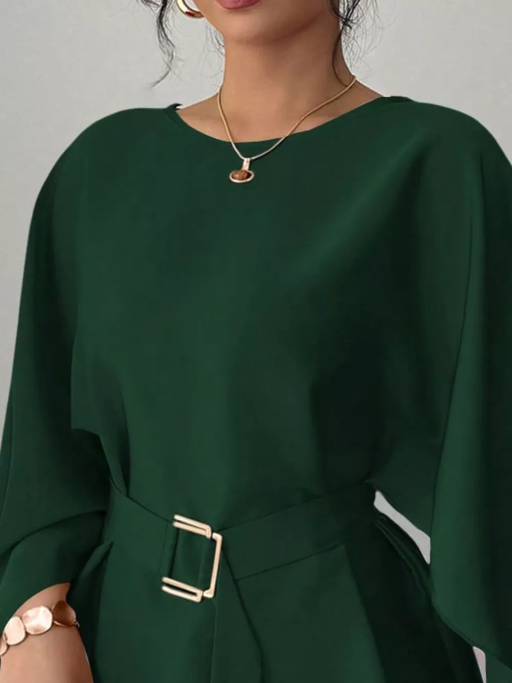 Round Neck Belt Batwing Sleeve Blouse, image 20