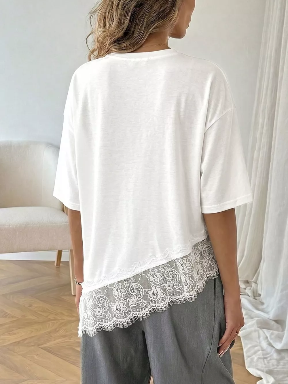 Lace Detail Half Sleeve T-Shirt, image 5