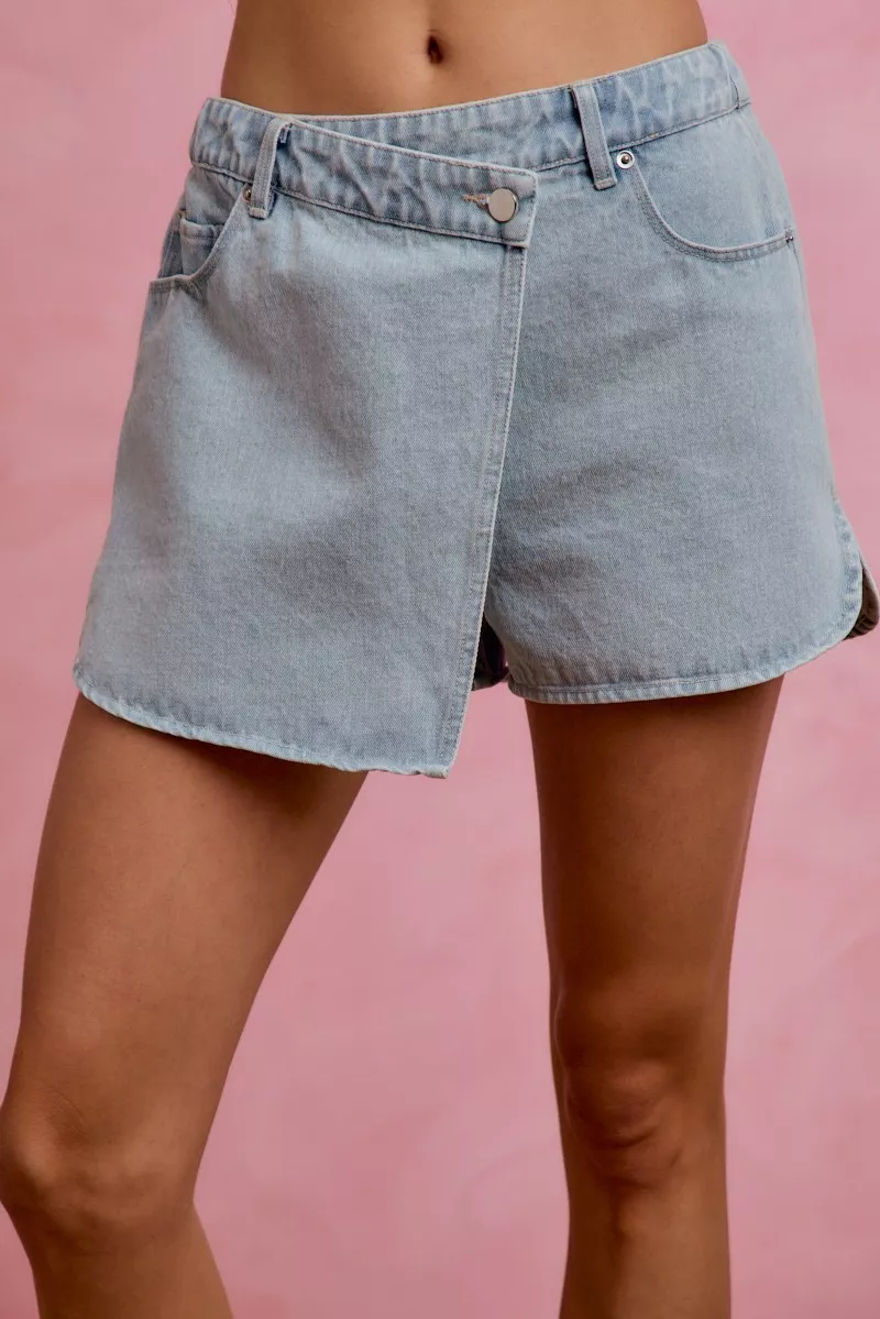 Washed Denim Wrap Skorts, image 2