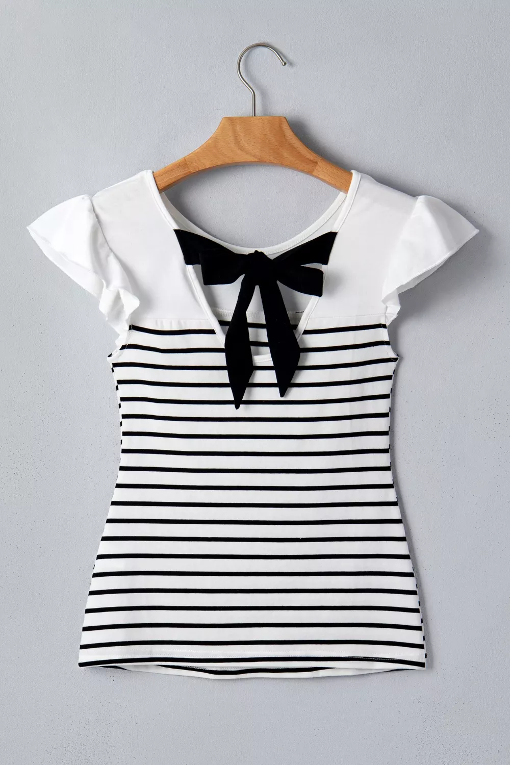 Stripe Contrast Knot Back Ruffle Trim Tank Top, image 6