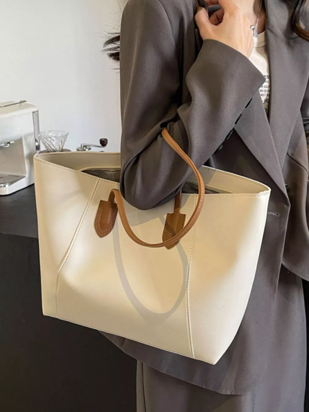 Leather Tote Shoulder Bag, image 3