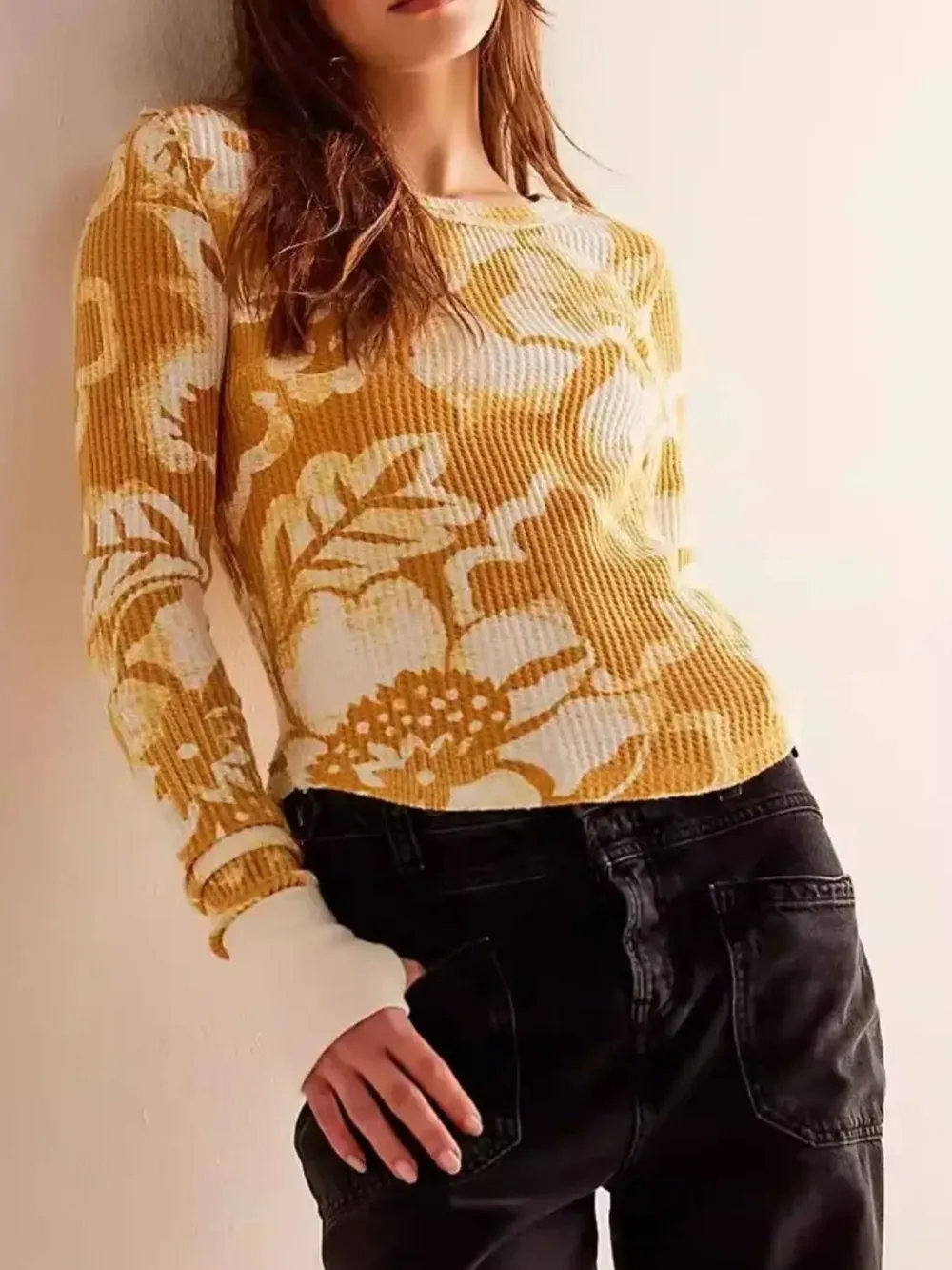 Floral Print Waffle Knit Top, image 16