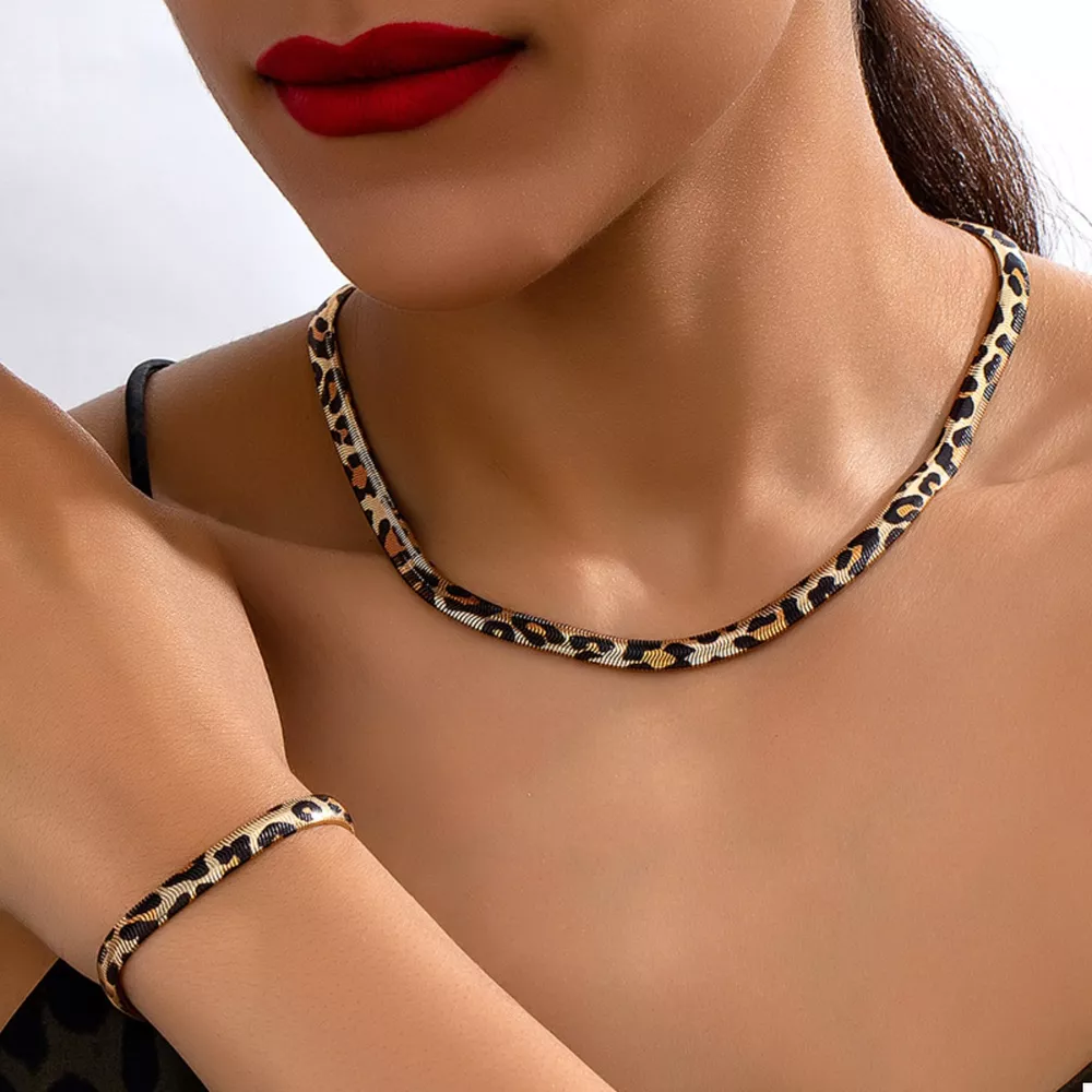 Chunky Leopard Necklace and Bracelet Jewelry Set