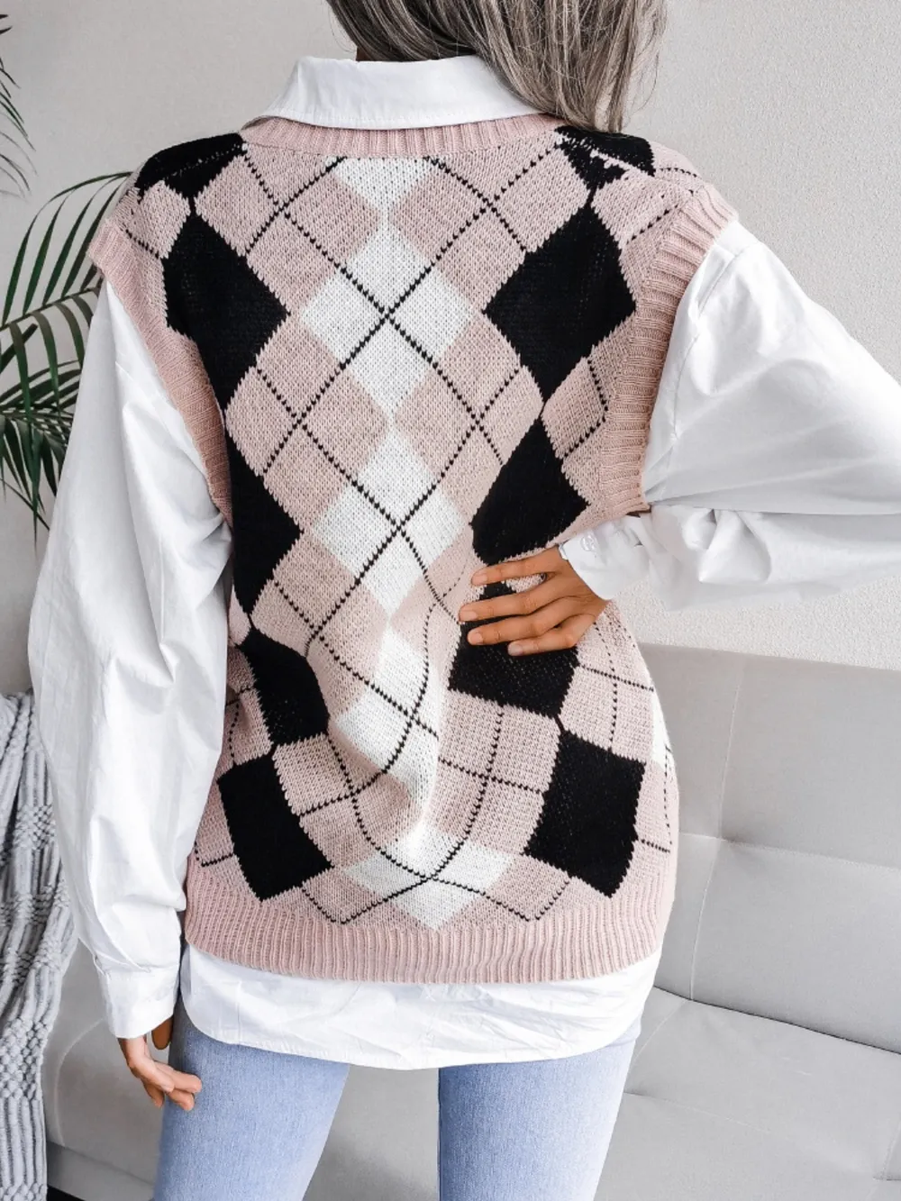 Plaid V-Neck Sweater Vest, image 8