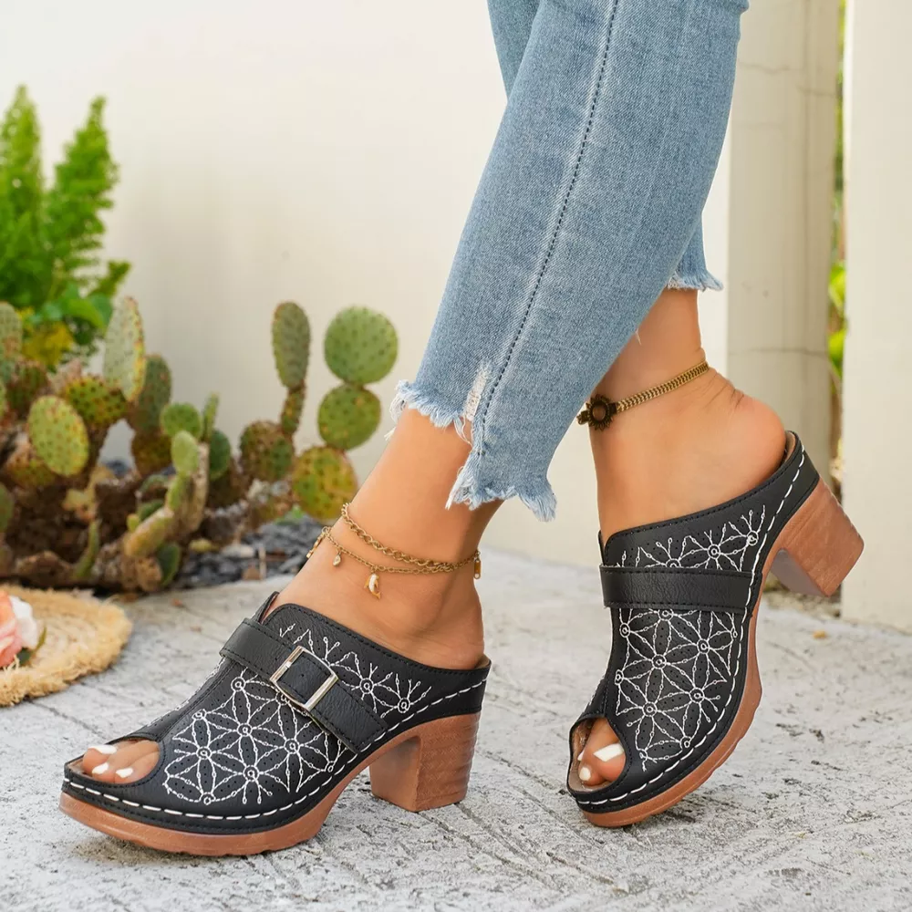 Buckle Decor Block Heel Sandals, image 3