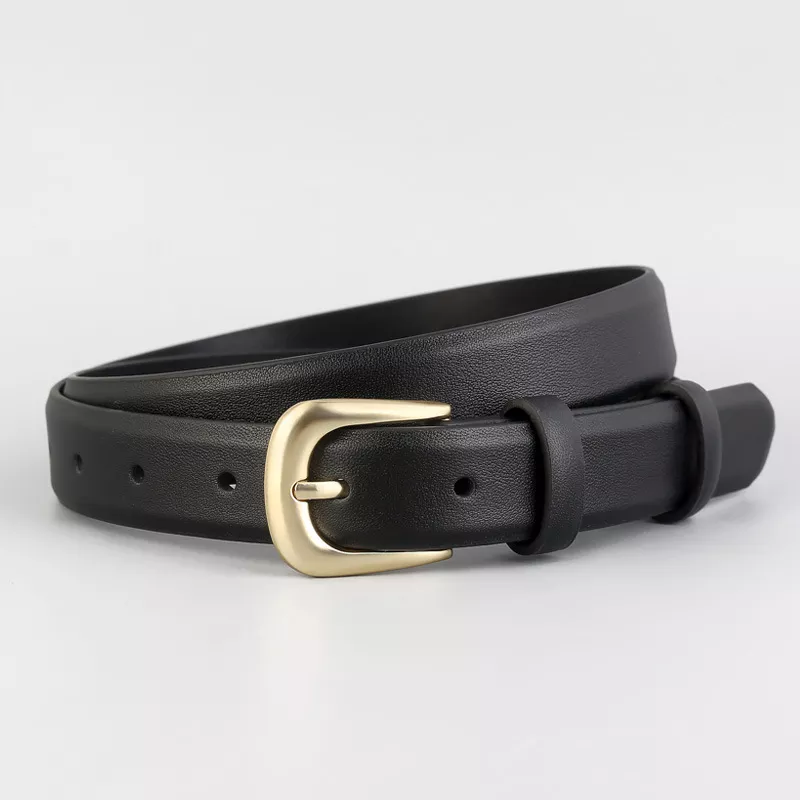 Leather Belt with Golden Buckle