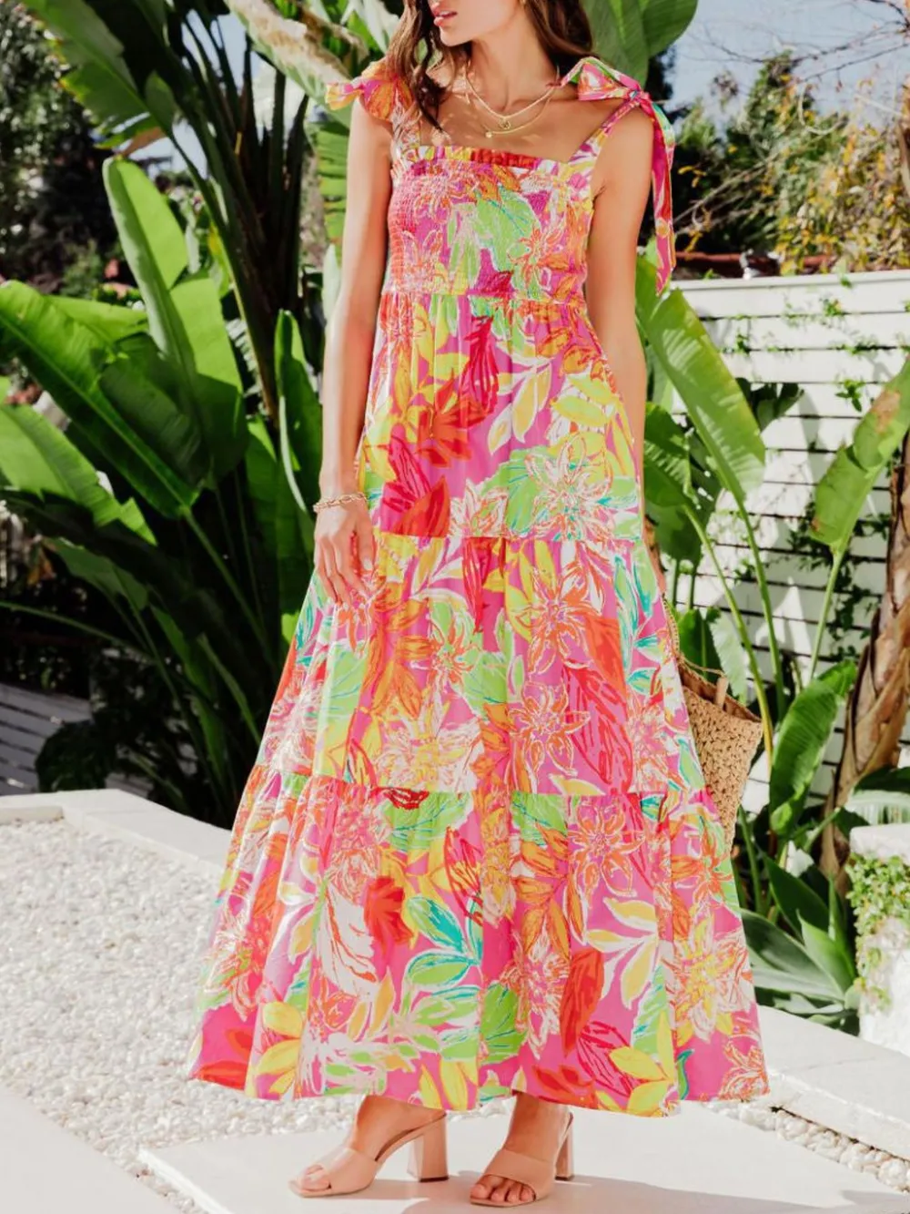 Tropical Print Tie Shoulder Maxi Dress, image 4