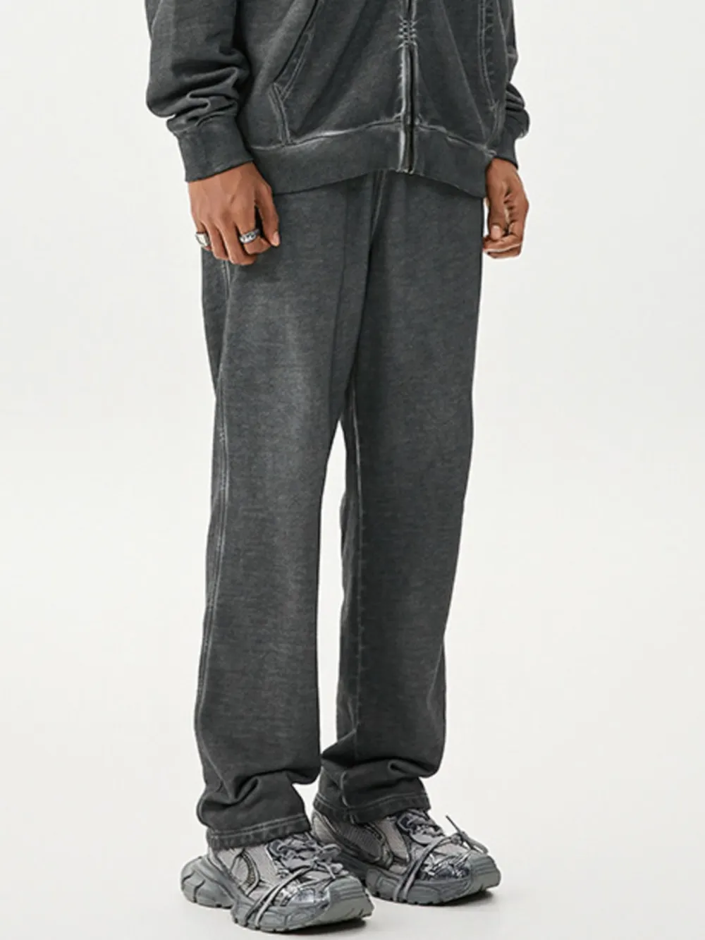 Men's Drawstring Washed Straight Sweatpants, image 2