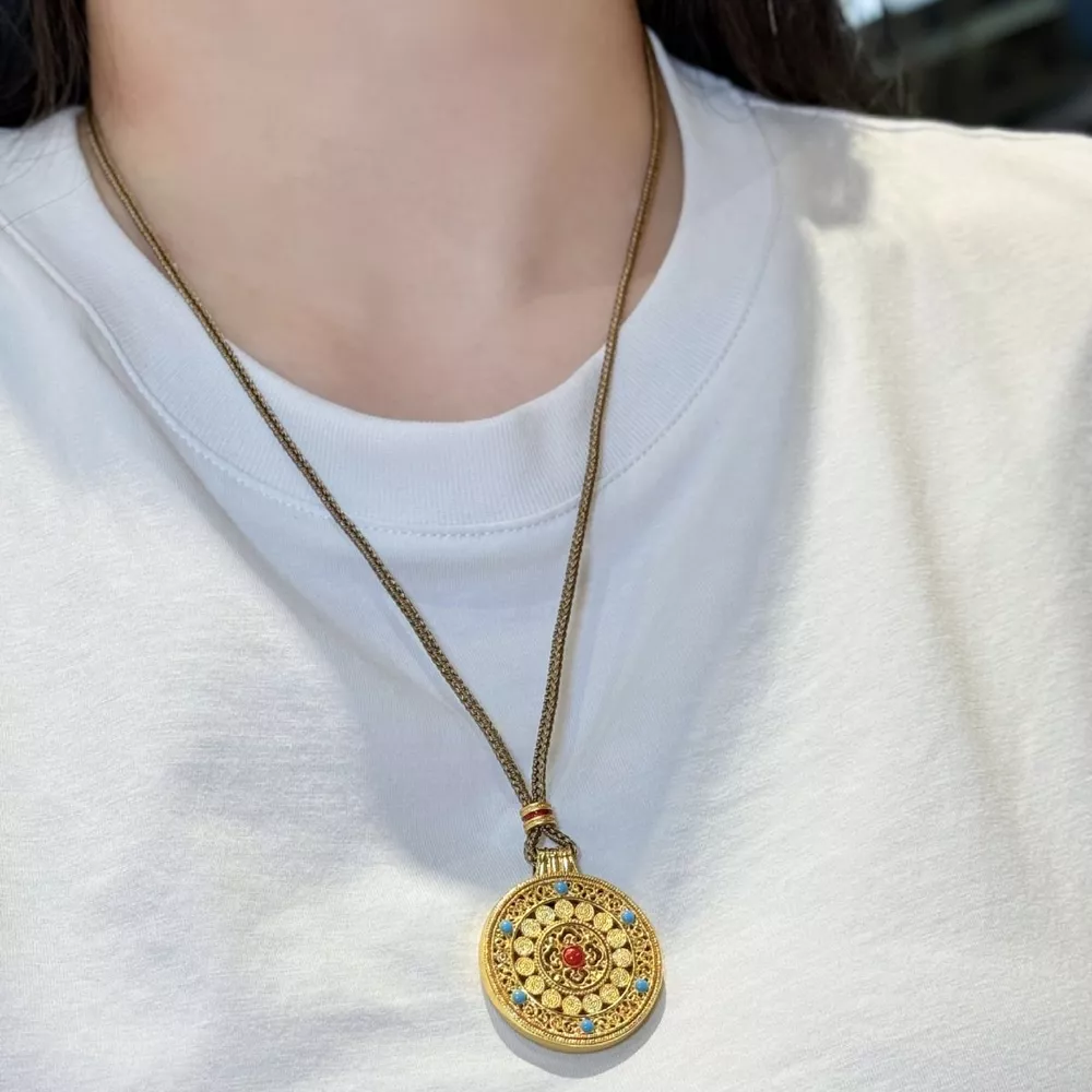18K Gold-Plated Round Pendant Necklace, image 2