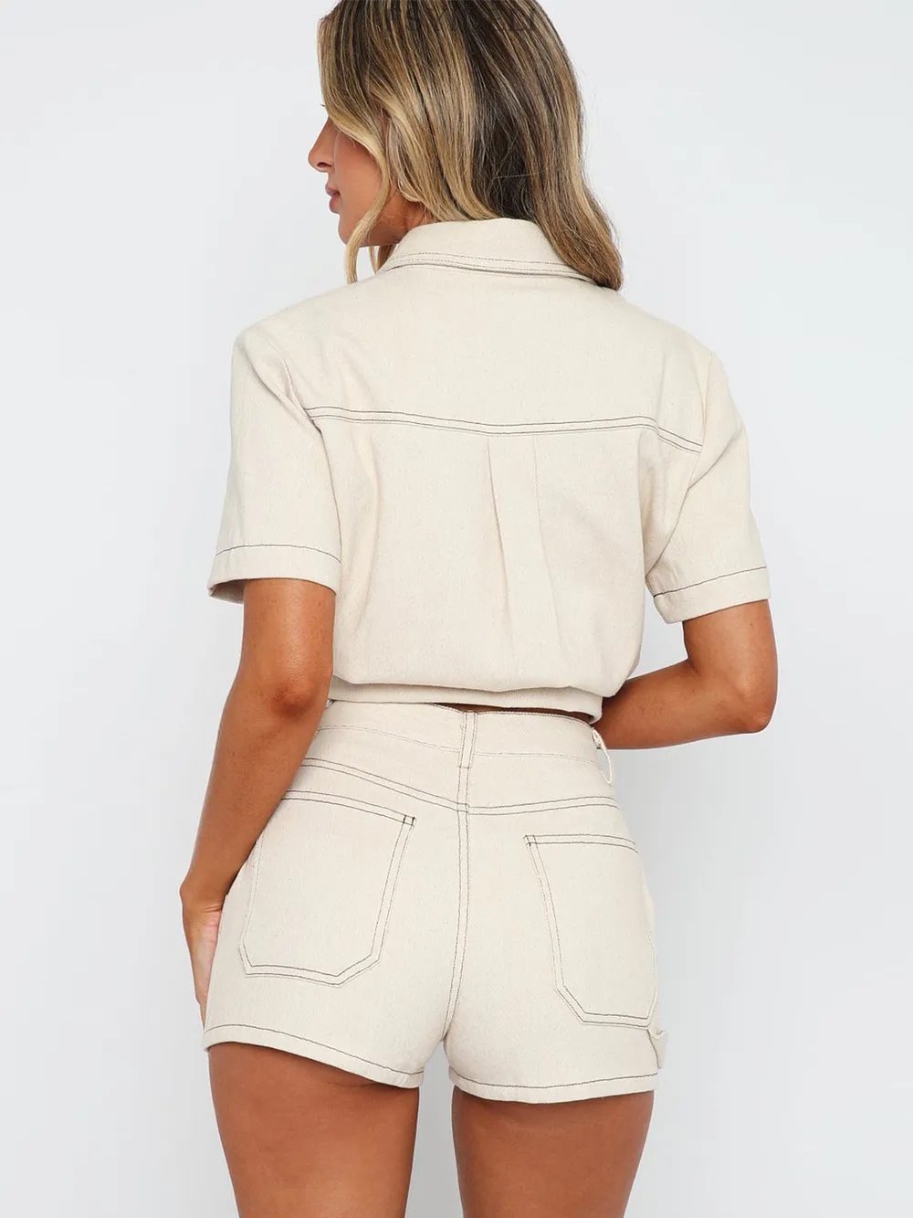 Pocketed Button Up Top and Shorts Set, image 6