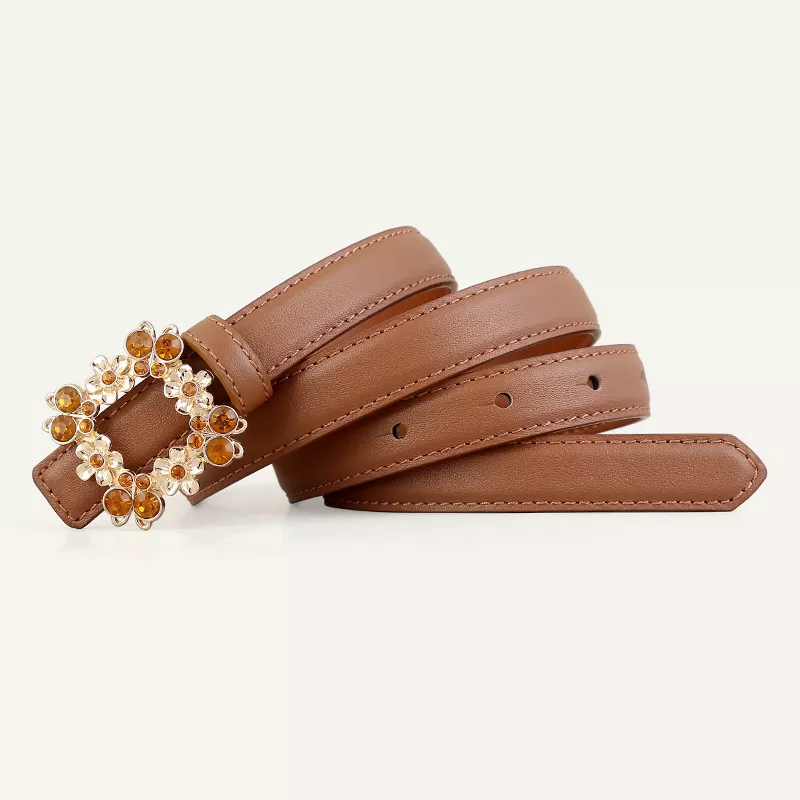 Rhinestone Buckle Leather Belt, image 3