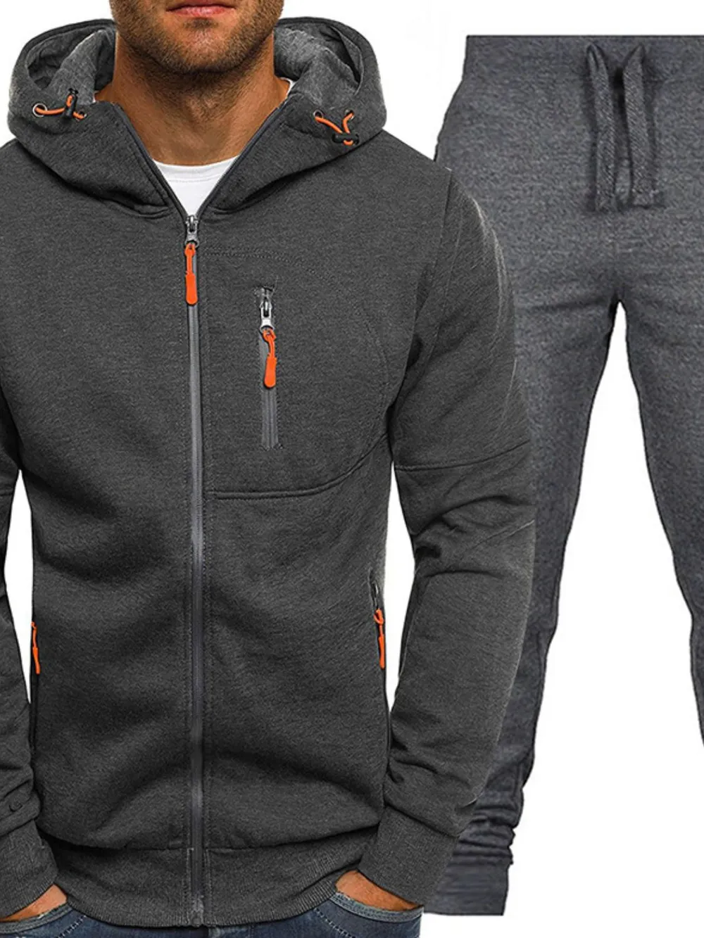 Men's Plus Size Zip Up Hooded Top and Pants Set, image 6