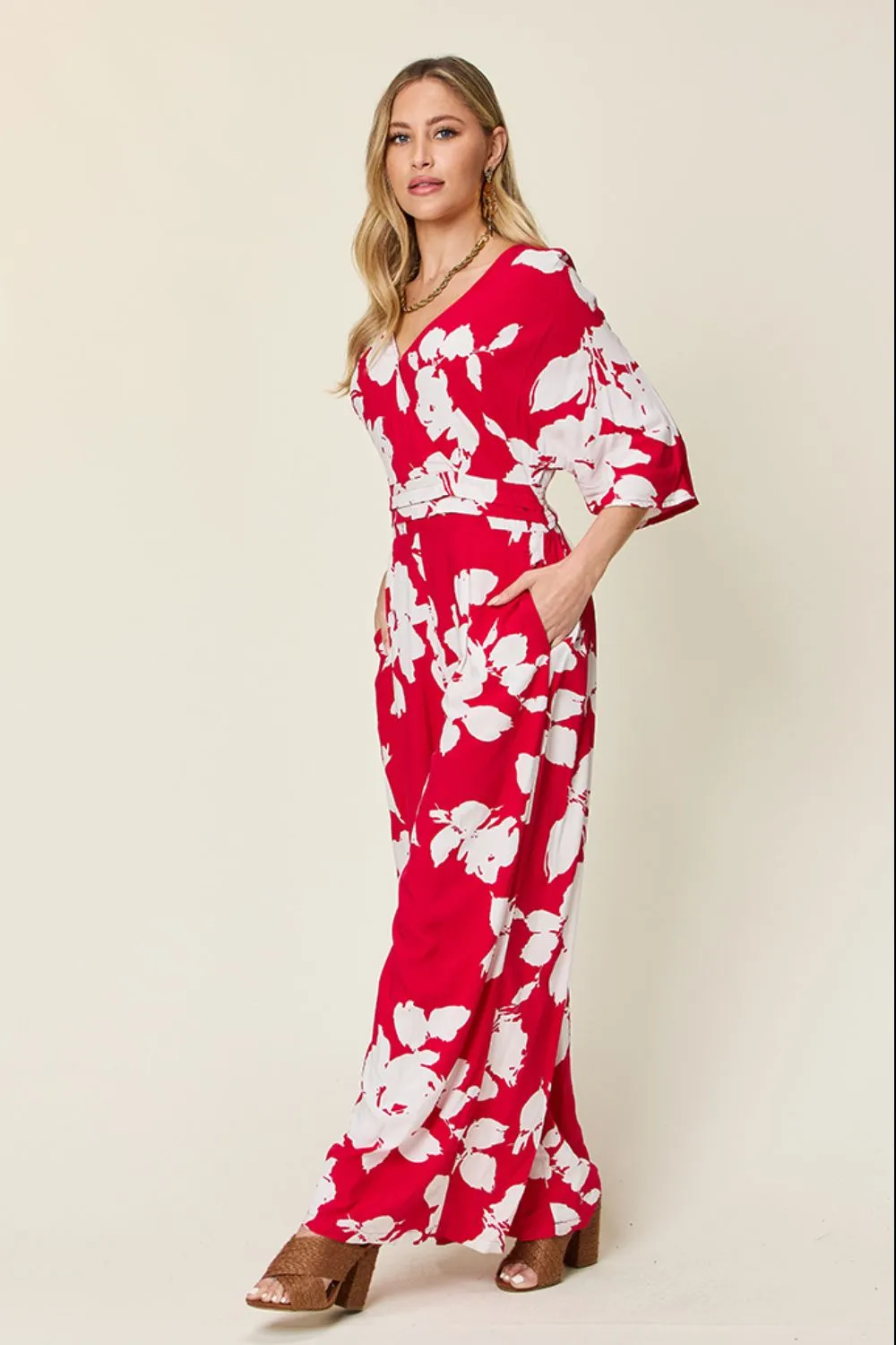 Full Size Printed Tie Back Wide Leg Jumpsuit, image 16