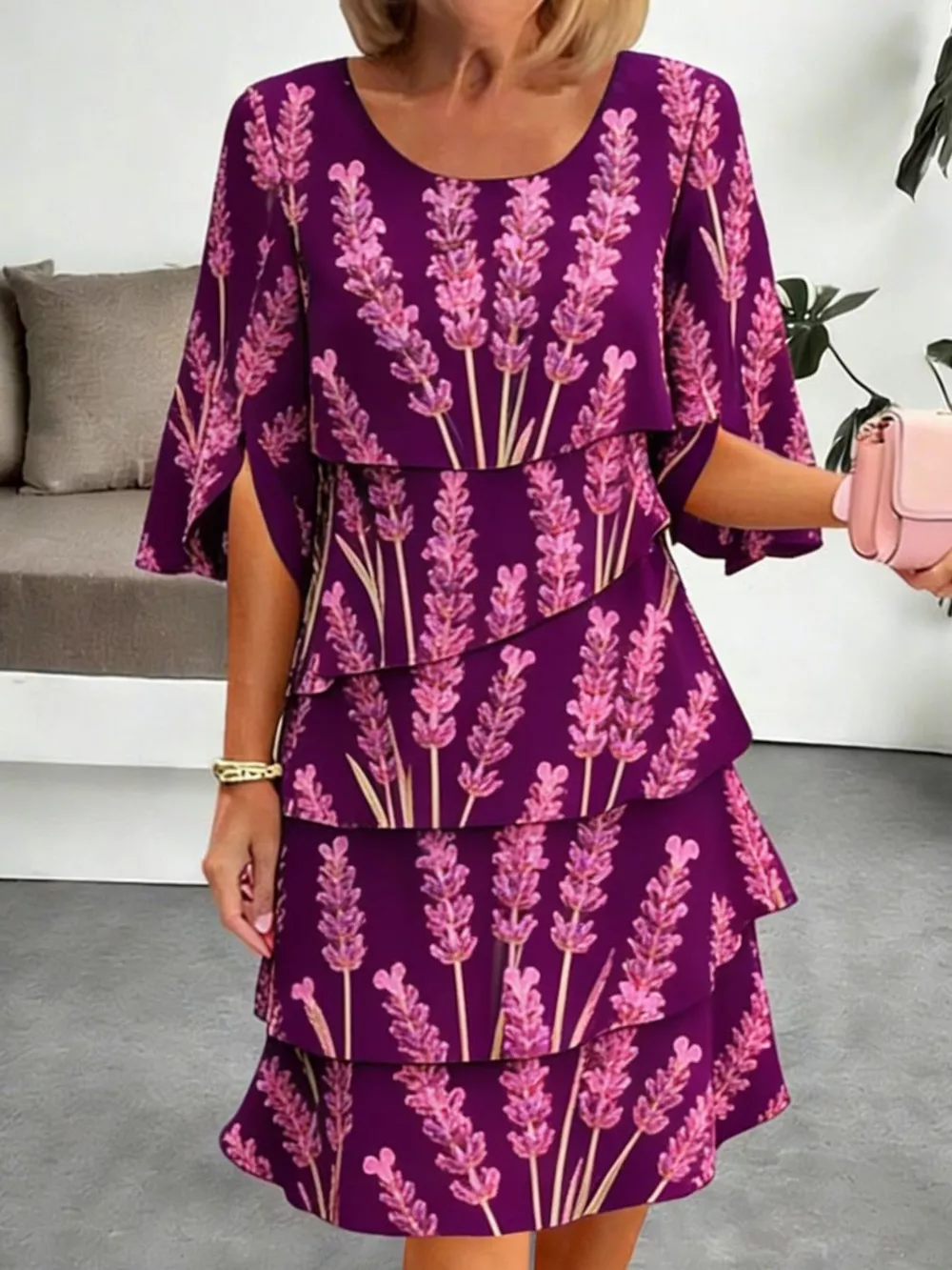 Full Size Floral Print Ruffle Hem Dress Plus Size, image 15