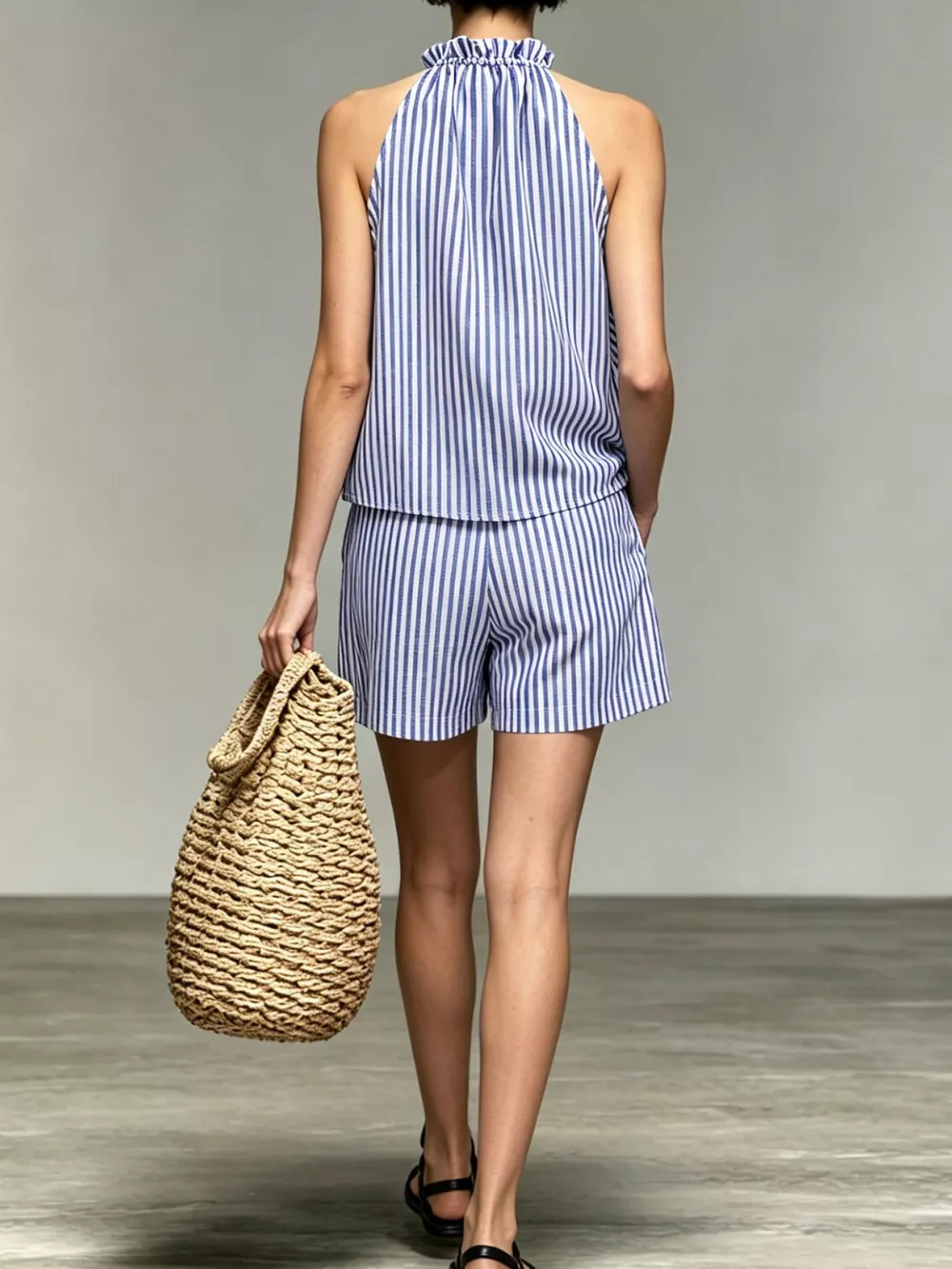 Ruffled Striped Sleeveless Top and Shorts Set, image 4