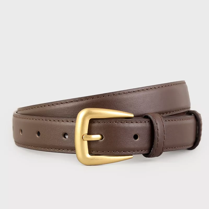 Skinny Leather Belt with Golden Buckle, image 6
