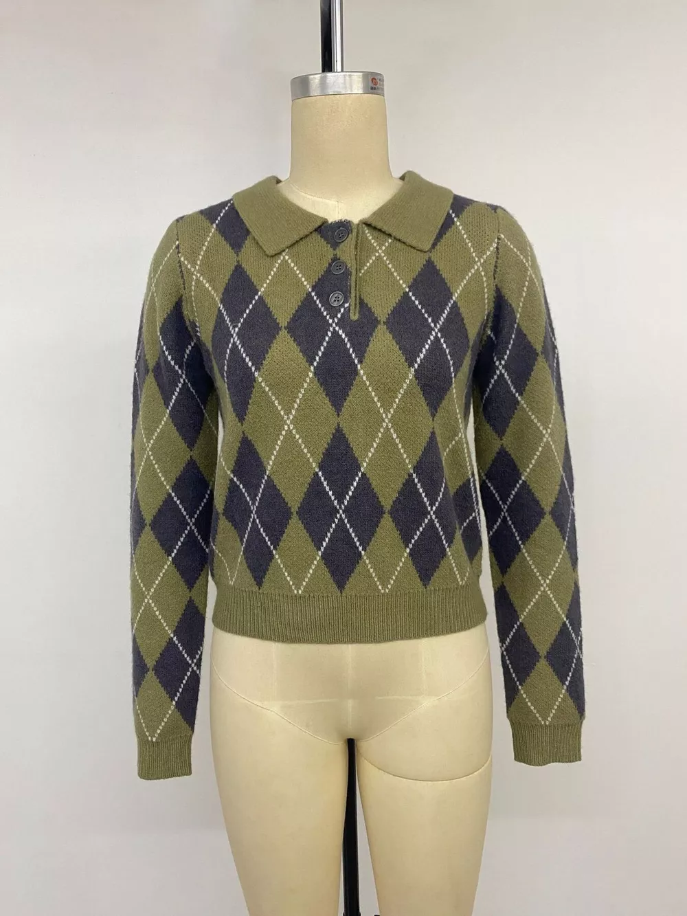 Argyle Pattern Collared Knit Sweater, image 10